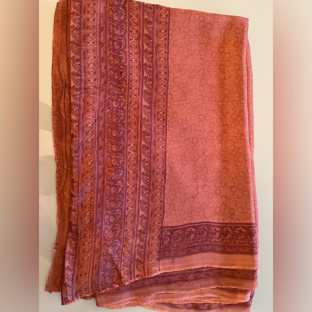 Brand new fabric Fabindia style Kashmir 100% silk crepe floral saree 6.5 yds